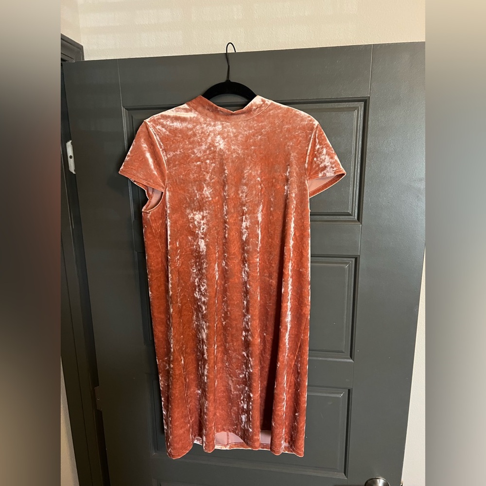 Madewell Pink Velvet Mock Neck Tie Back Shift Dress | Size M